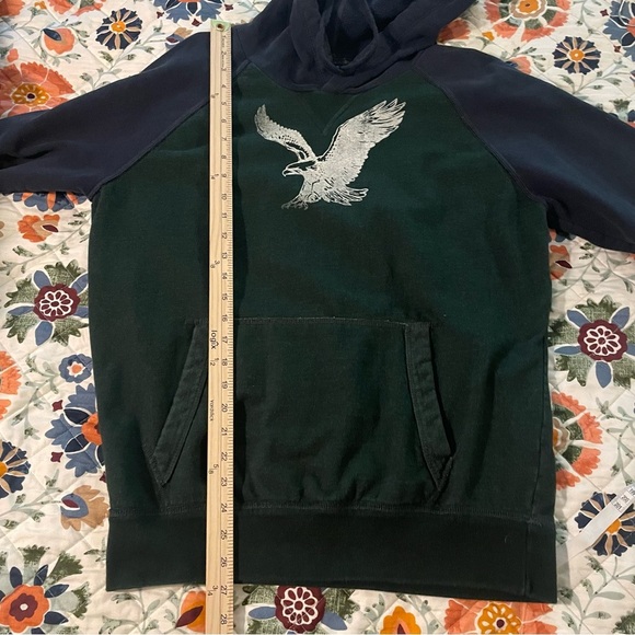 American Eagle Outfitters Blue and Green Hoodie with Silver Eagle - Picture 6 of 7